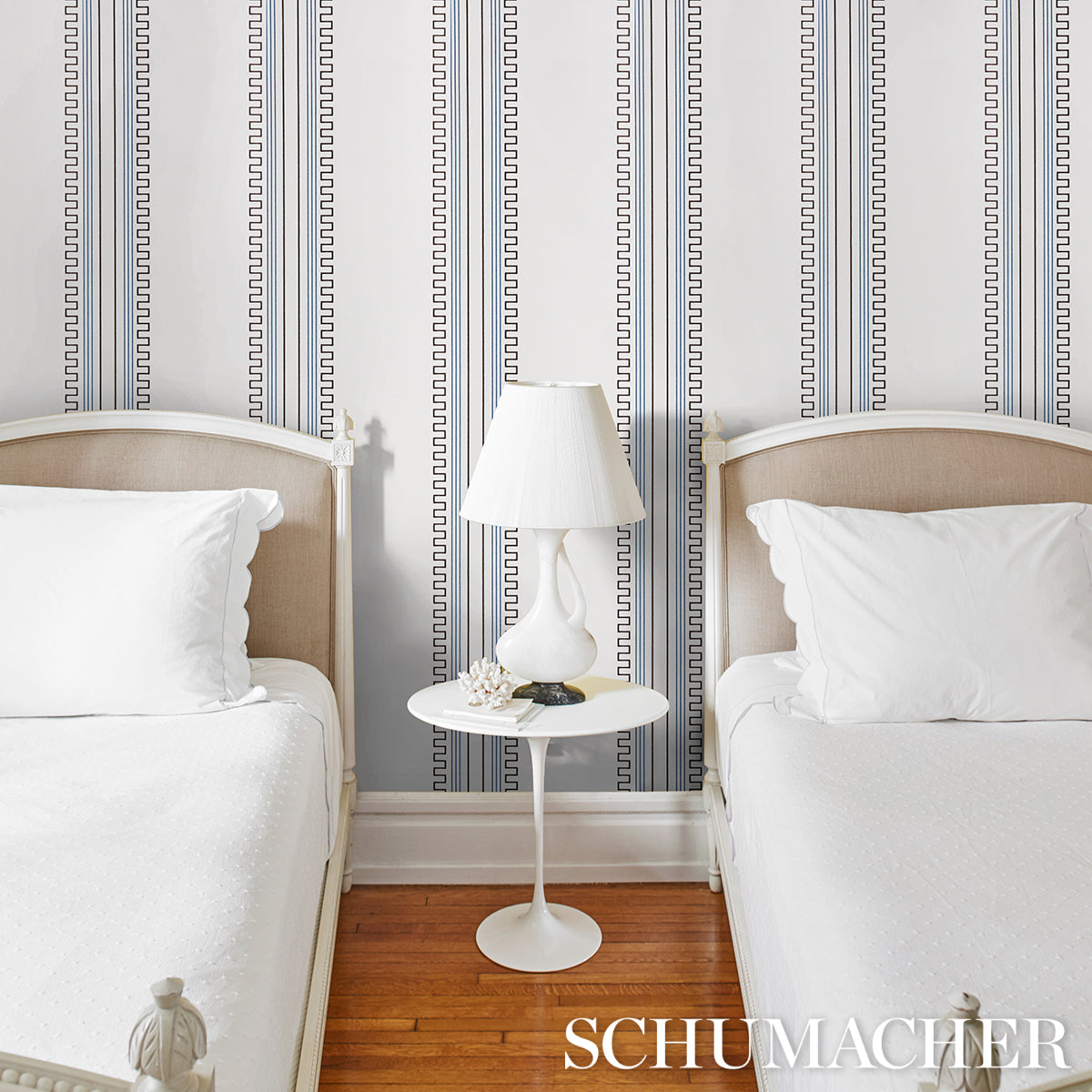 Purchase 5015143 | Greco Stripe, Ivory - Schumacher Wallpaper