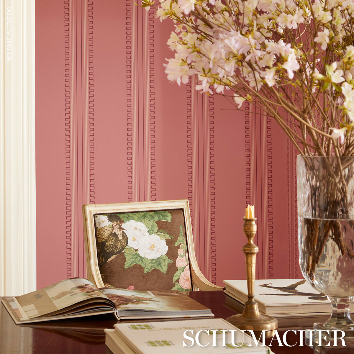 Purchase 5015144 | Greco Stripe, Pink - Schumacher Wallpaper