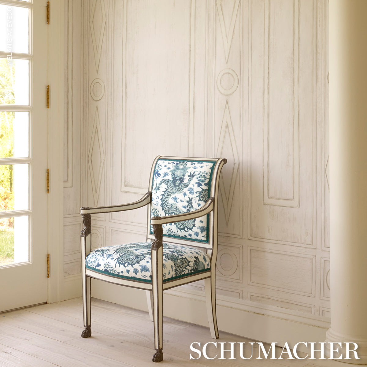 Purchase 5015170 | Swedish Manor Panel A, White - Schumacher Wallpaper