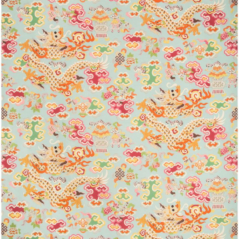 Find 8019140-137 Ming Dragon Print Aqua Modern Chinoiserie by Brunschwig & Fils Fabric