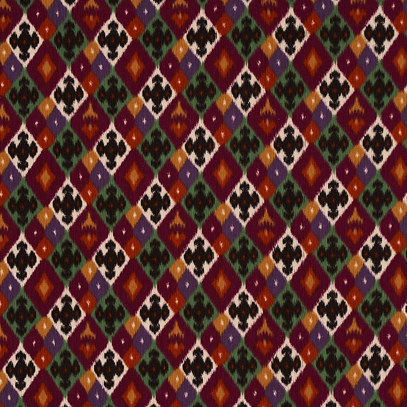 80662 | Sasha Diamond Ikat, Jade And Plum - Schumacher Fabric