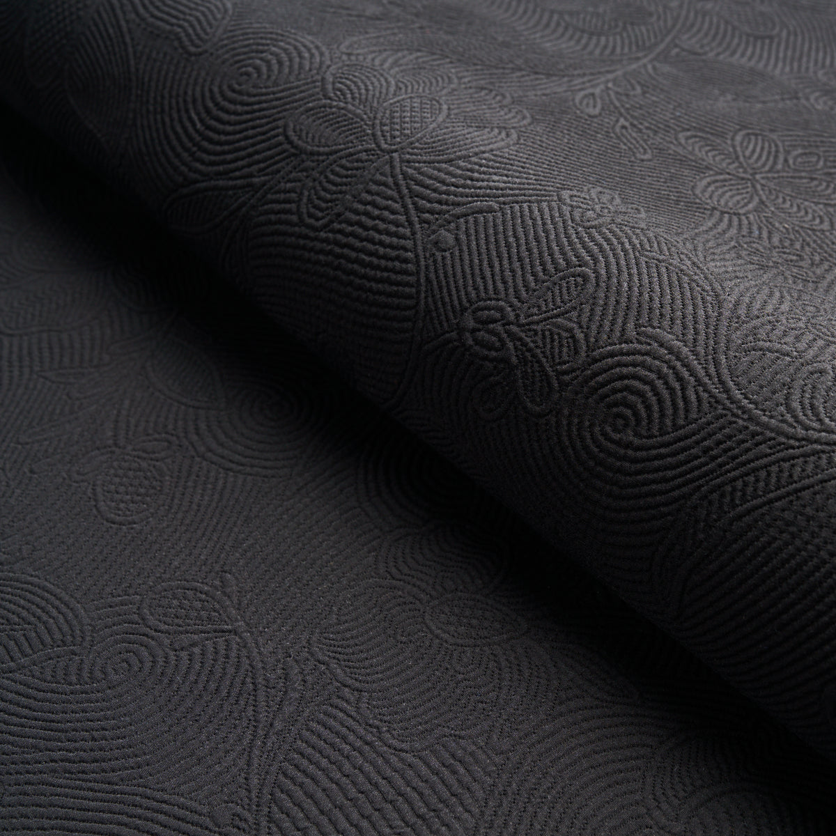 Purchase 81591 Quilted Scroll Matelass, Pitch Black by Schumacher Fabric