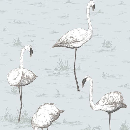 Search 95/8047 Cs Flamingos Charcoal Aqua By Cole and Son Wallpaper