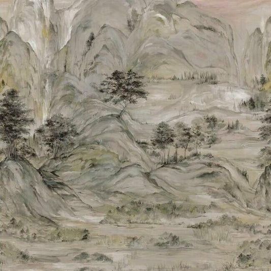 Acquire AF6597M Mural Resource Library Misty Mountain Mural Beige York Wallpaper