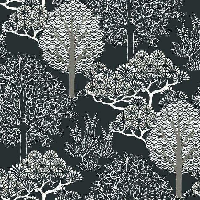 Buy BW3852 Kimono Trees Black and White Resource Library by York Wallpaper
