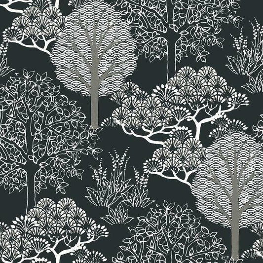 Buy BW3852 Kimono Trees Black and White Resource Library by York Wallpaper