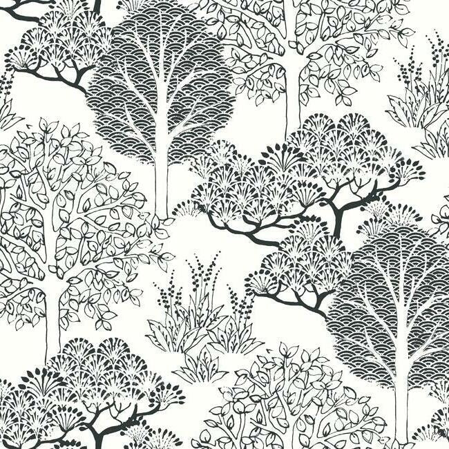 Save BW3853 Kimono Trees Black and White Resource Library by York Wallpaper