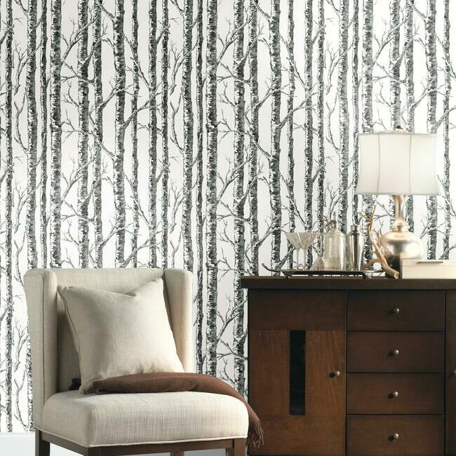Looking Bw3902 Paper Birch Black And White Resource Library York Wallpaper
