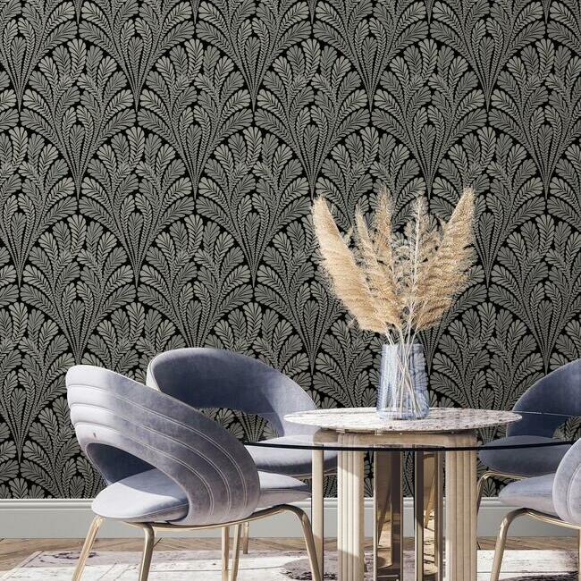 Acquire BW3951 Shell Damask Wallpaper Black/Glint Damask Resource Library York Wallpaper1 