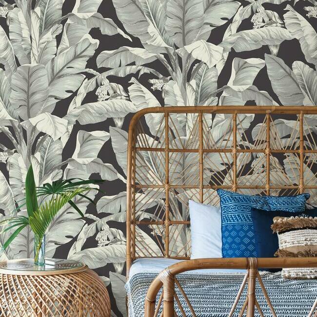 Select Bw3971 Banana Leaf Black And White Resource Library York Wallpaper