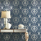 Shop DM4901 Imperial Damask Wallpaper Navy/Silver Damask Resource Library York Wallpaper1 