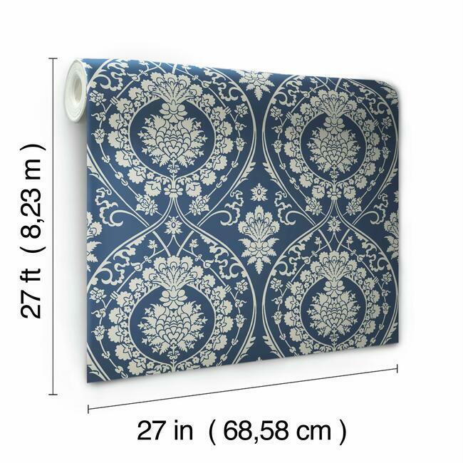 Shop DM4901 Imperial Damask Wallpaper Navy/Silver Damask Resource Library York Wallpaper1 