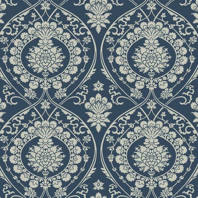 Shop DM4901 Imperial Damask Wallpaper Navy/Silver Damask Resource Library York Wallpaper1 