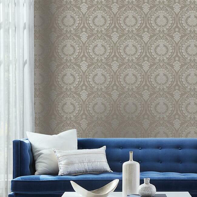 Buy DM4902 Imperial Damask Wallpaper Mink/Silver Damask Resource Library York Wallpaper1 
