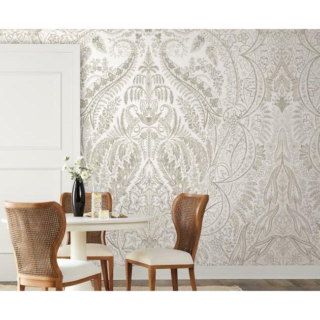 Purchase DM4913M Jaipur Paisley Damask Wall Mural Beige/White Damask Resource Library York Wallpaper1 