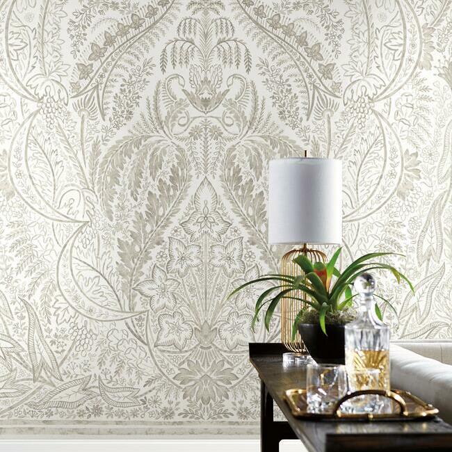 Purchase DM4913M Jaipur Paisley Damask Wall Mural Beige/White Damask Resource Library York Wallpaper1 
