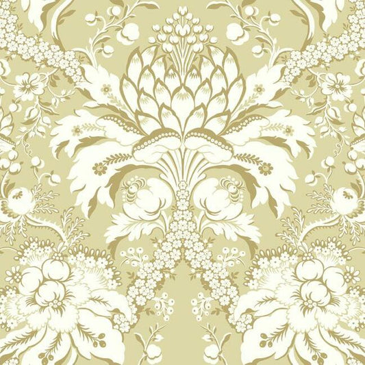 Search DM4953 French Artichoke Damask Wallpaper Yellow Damask Resource Library York Wallpaper1 