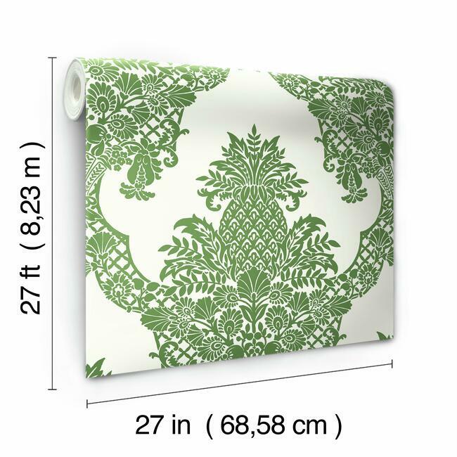Select DM4976 Pineapple Wallpaper Green/White Damask Resource Library York Wallpaper1 
