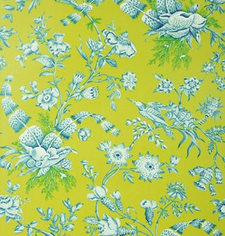 Looking BR-69520.248 Shell Toile Aqua On LimeToile by Brunschwig & Fils Wallpaper