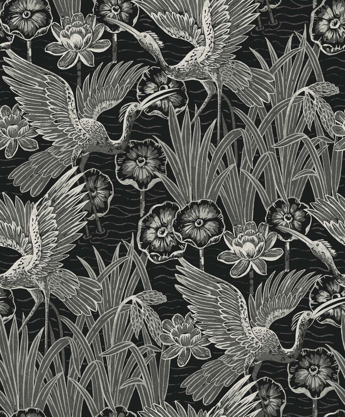 EW11000 | Marsh Cranes, Black - Seabrook Designs Wallpaper