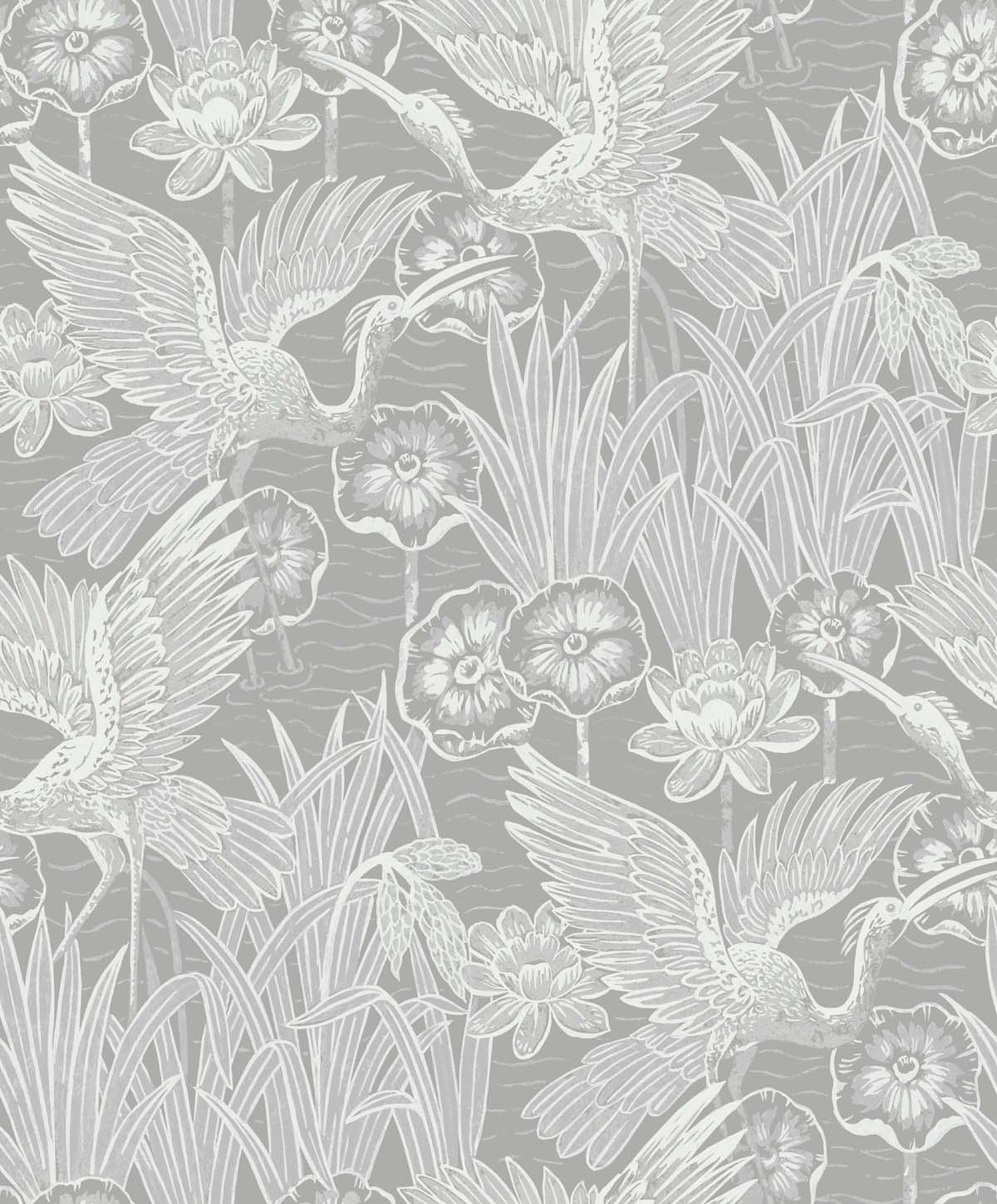 EW11008 | Marsh Cranes, Grey - Seabrook Designs Wallpaper