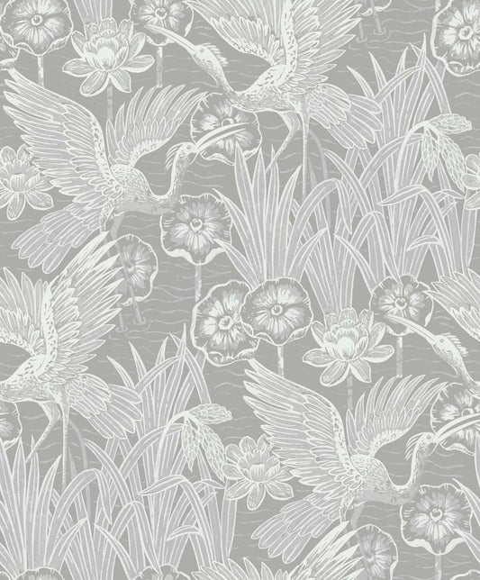 EW11008 | Marsh Cranes, Grey - Seabrook Designs Wallpaper