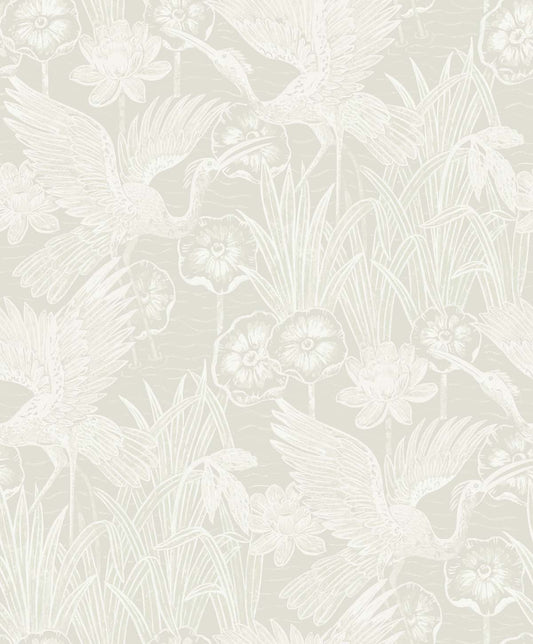EW11010 | Marsh Cranes, Grey - Seabrook Designs Wallpaper