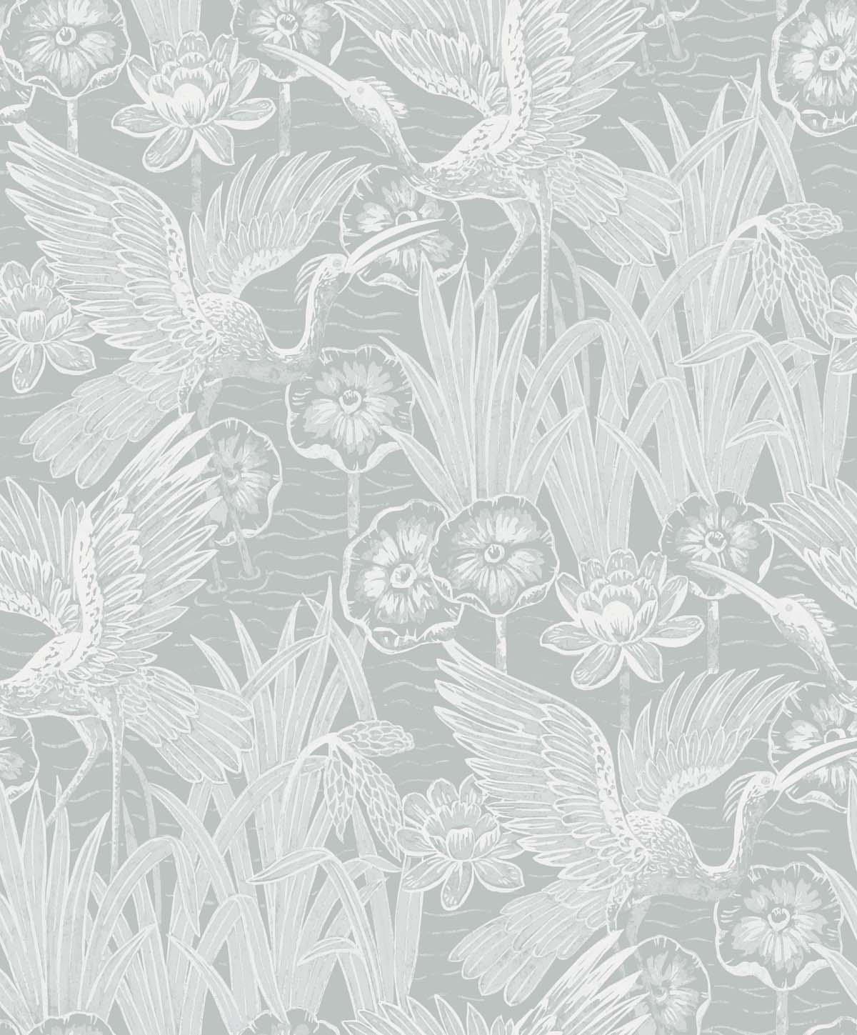 EW11018 | Marsh Cranes, Grey - Seabrook Designs Wallpaper
