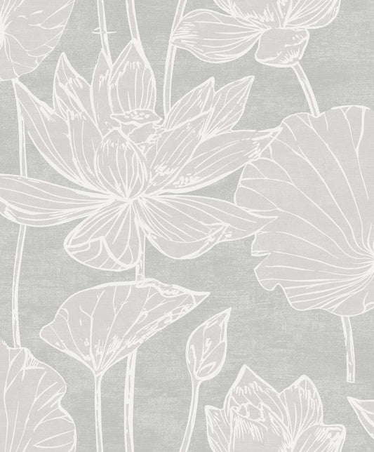 EW12000 | Water Lilies, Grey - Seabrook Designs Wallpaper