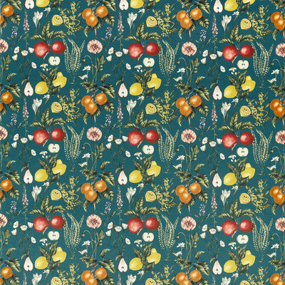 F1510-02 Sorento Teal Velvet Botanical &amp; Floral Clarke And Clarke Fabric