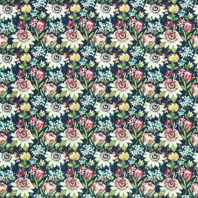 F1520-01 Paradise Midnight Velvet Botanical &amp; Floral Clarke And Clarke Fabric