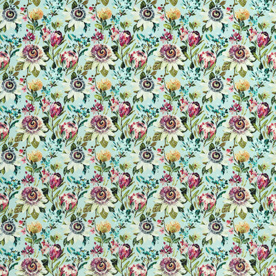 F1520-02 Paradise Mineral Velvet Botanical &amp; Floral Clarke And Clarke Fabric