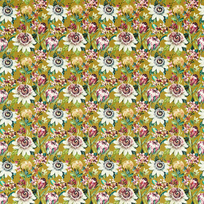 F1520-03 Paradise Ochre Velvet Botanical &amp; Floral Clarke And Clarke Fabric