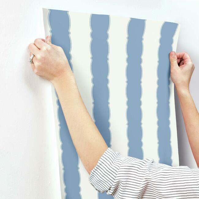 GR6012 | Grandmillennial, Scalloped Stripe Blue York Wallpaper