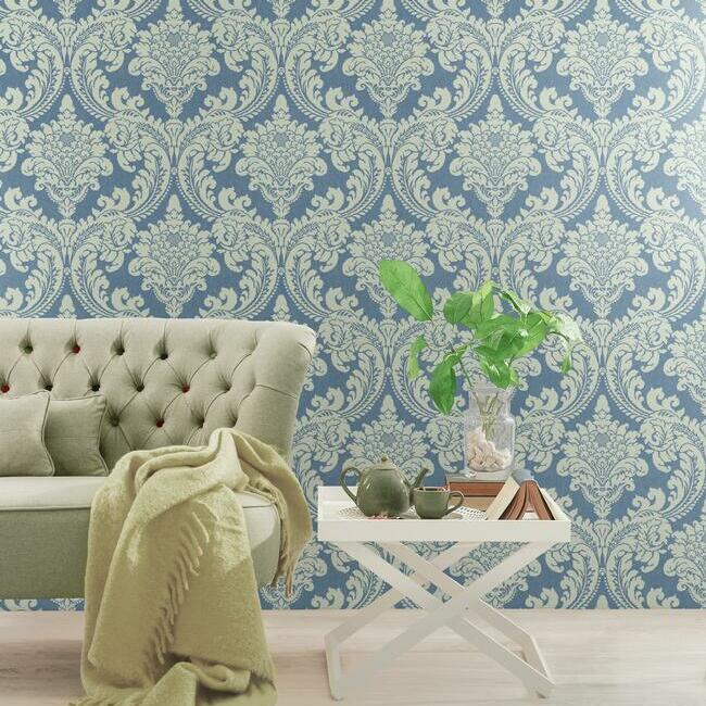 GR6024 | Grandmillennial, Tapestry Damask Blue York Wallpaper