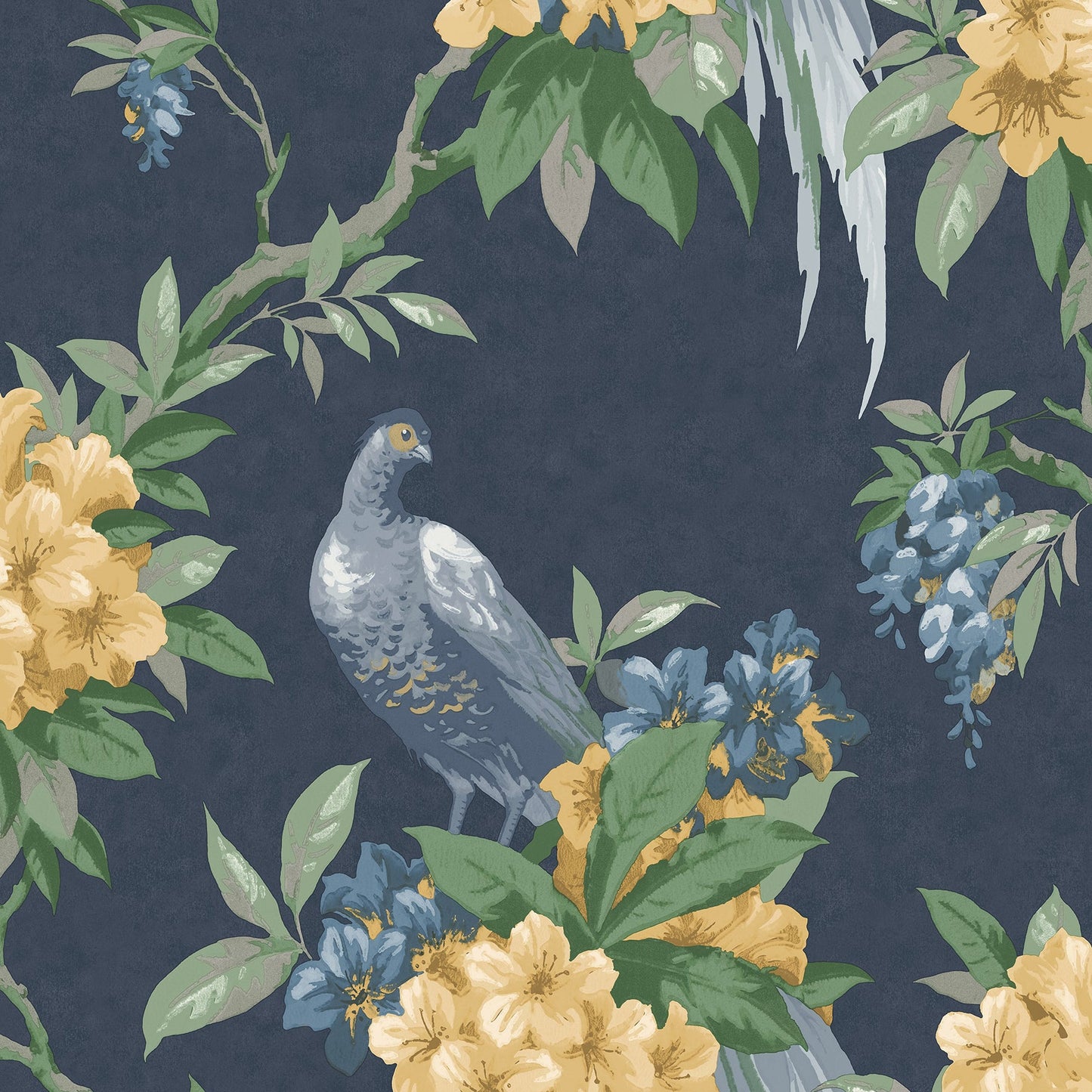 Search M1661 Archive Collection Golden Pheasant Dark Blue Floral Wallpaper Dark Blue Brewster