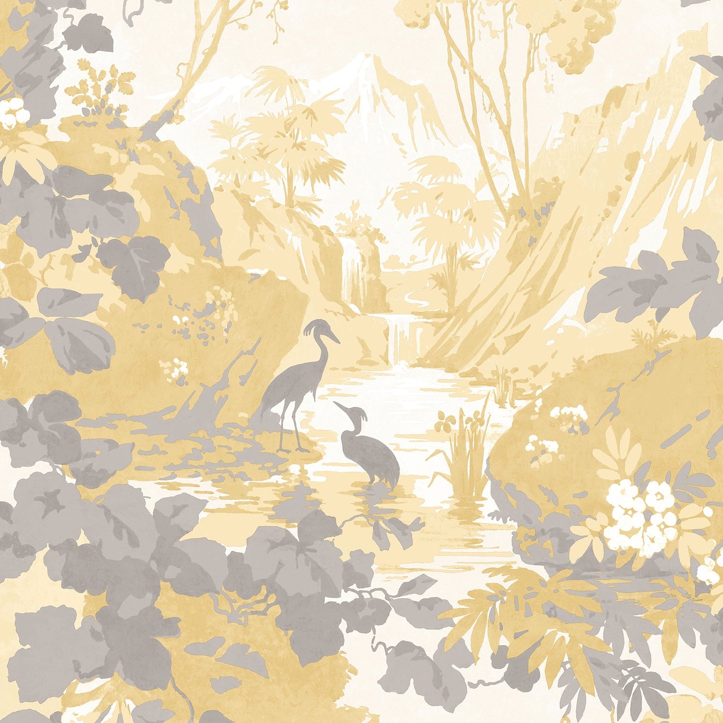 Save M1678 Archive Collection Eden Mustard Crane Lagoon Wallpaper Mustard/Grey Brewster