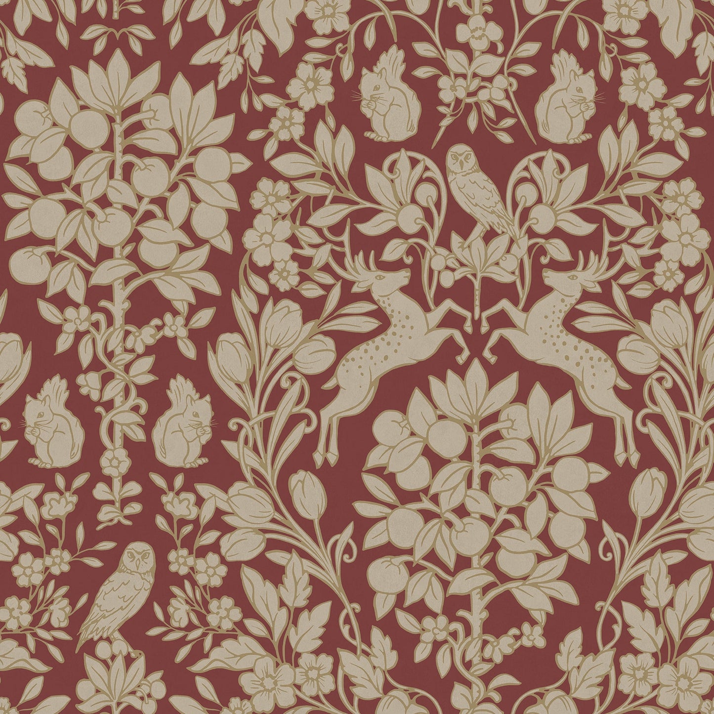 View M1685 Archive Collection Richmond Maroon Floral Wallpaper Red/Gold Brewster