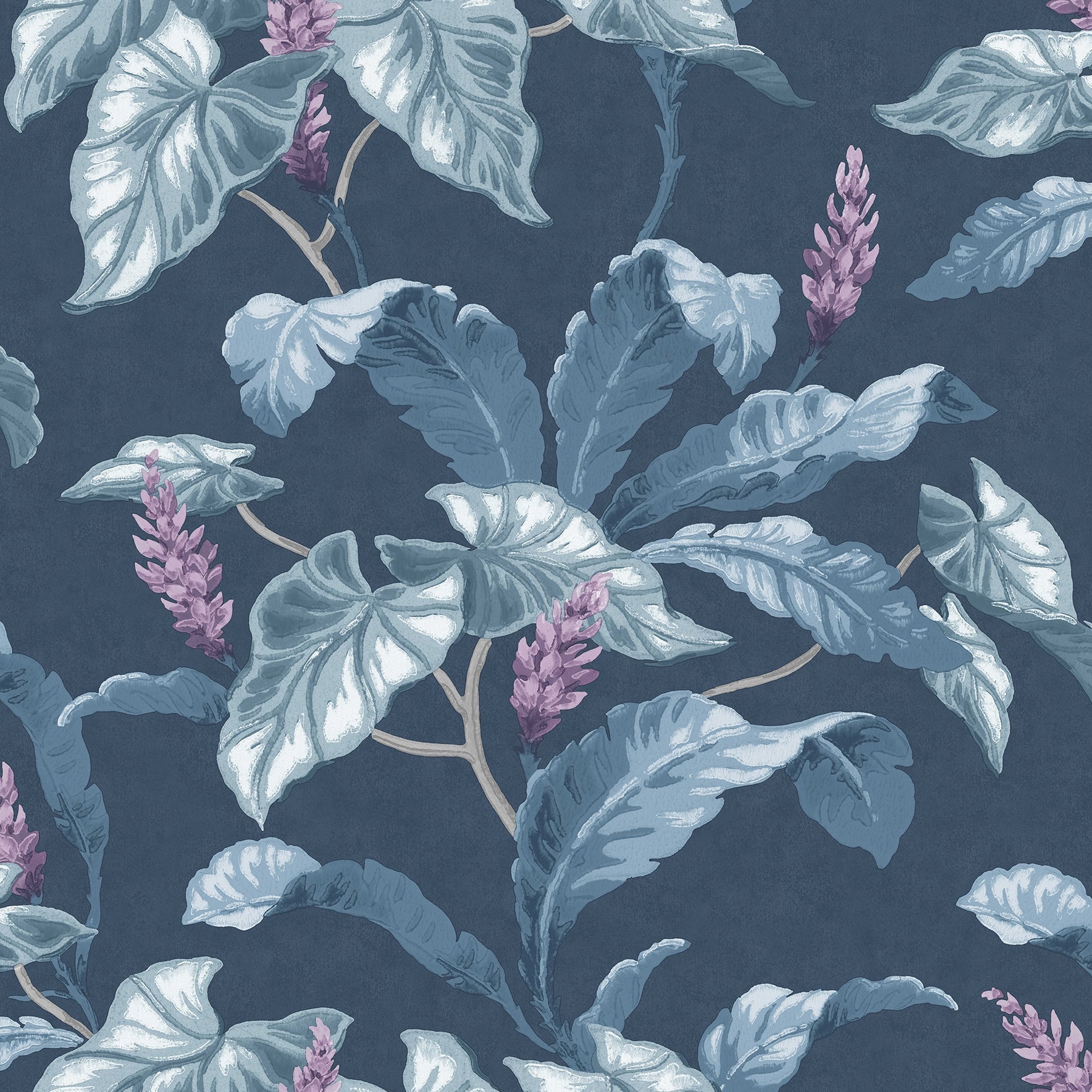 Looking M1693 Archive Collection Meridian Parade Blue Tropical Leaves Wallpaper Dark Blue/Purple Brewster