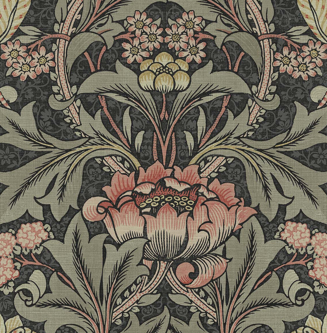 PR10001 | Acanthus Floral Prepasted, Black - Seabrook Designs Wallpaper