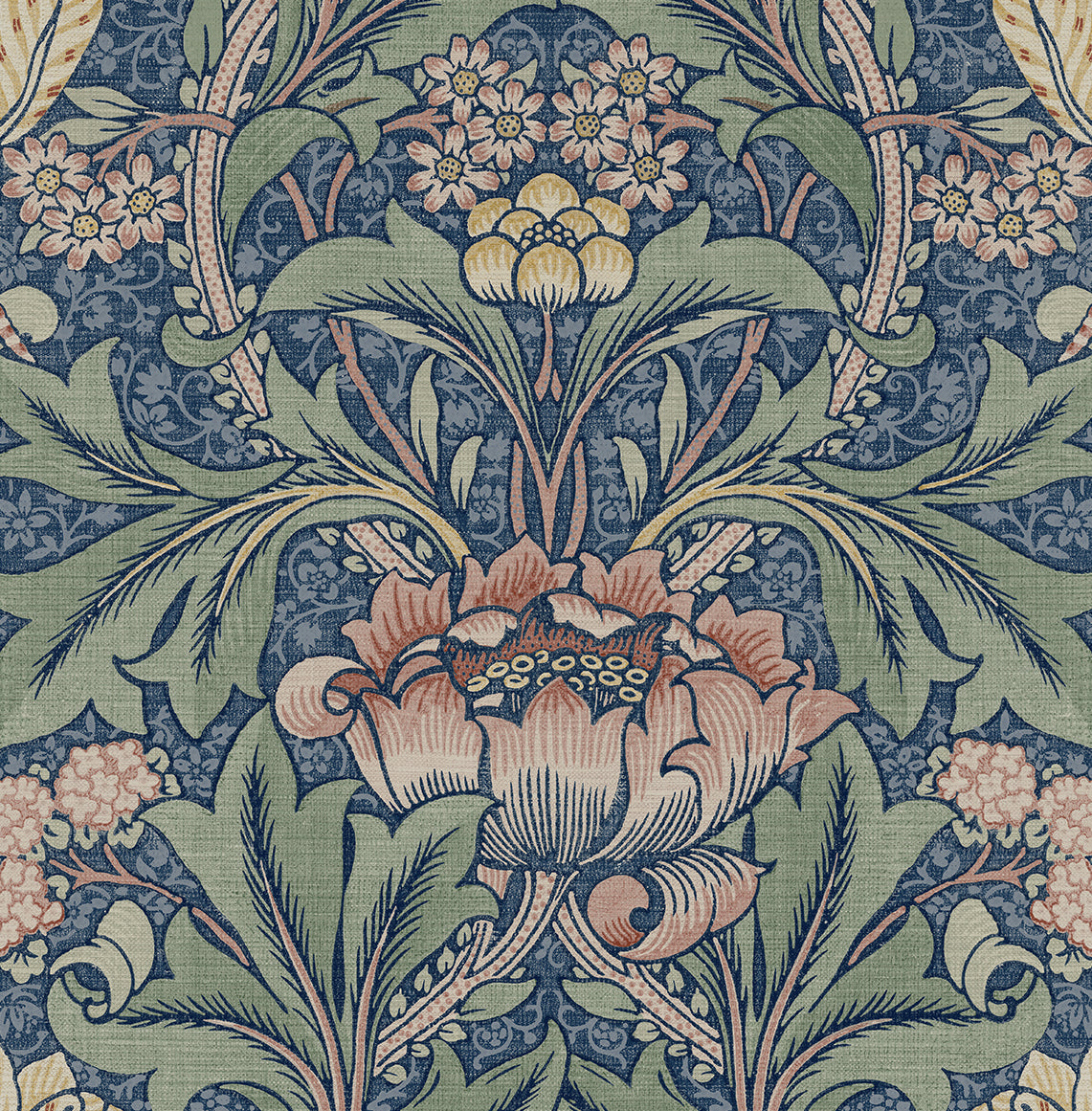 PR10002 | Acanthus Floral Prepasted, Blue - Seabrook Designs Wallpaper