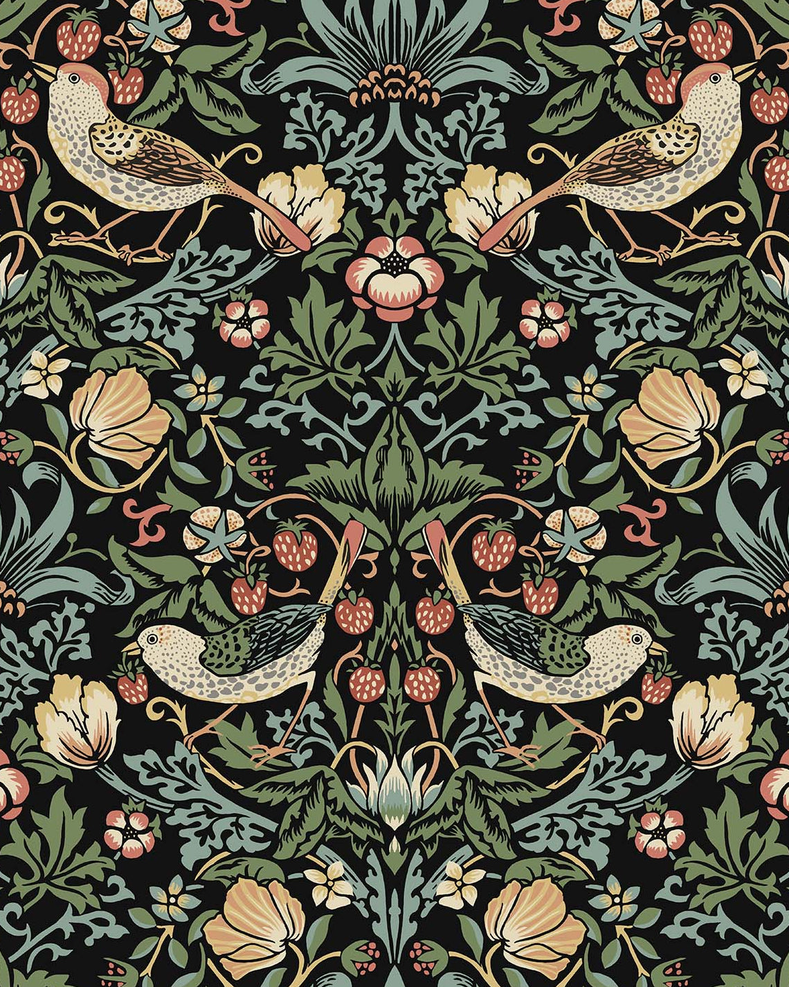PR10100 | Fragaria Garden Prepasted, Black - Seabrook Designs Wallpaper