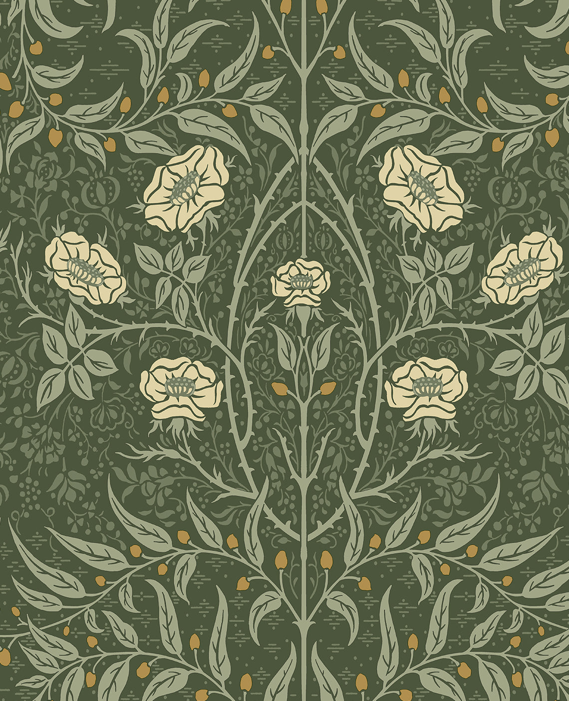 PR10204 | Stenciled Floral Prepasted, Green - Seabrook Designs Wallpaper