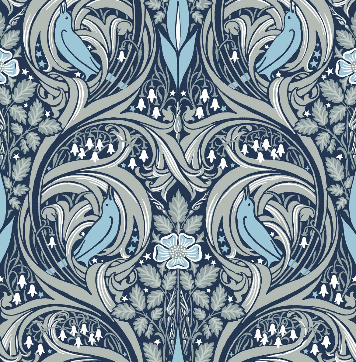 PR10302 | Bird Ogee Prepasted, Blue - Seabrook Designs Wallpaper