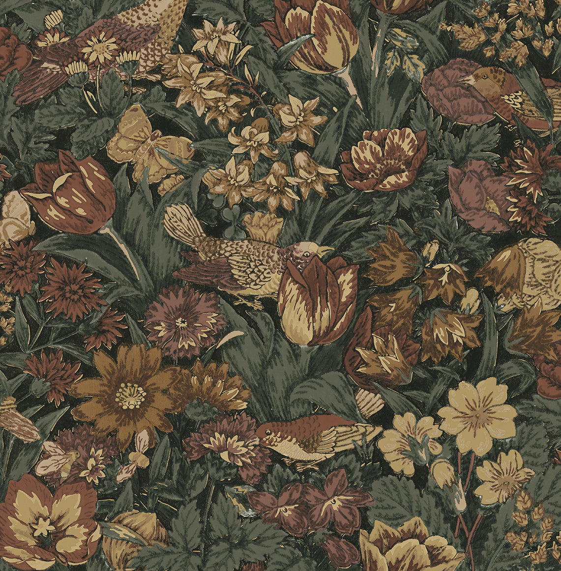 PR11708 | Bird Floral Prepasted, Brown - Seabrook Designs Wallpaper