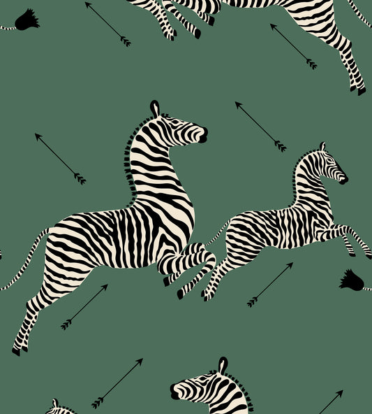 Buy Scalamandre Wallpaper Pattern Sc 0004Wp81388Mv Name Zebras - Vinyl Serengeti Green Bird Wallpaper