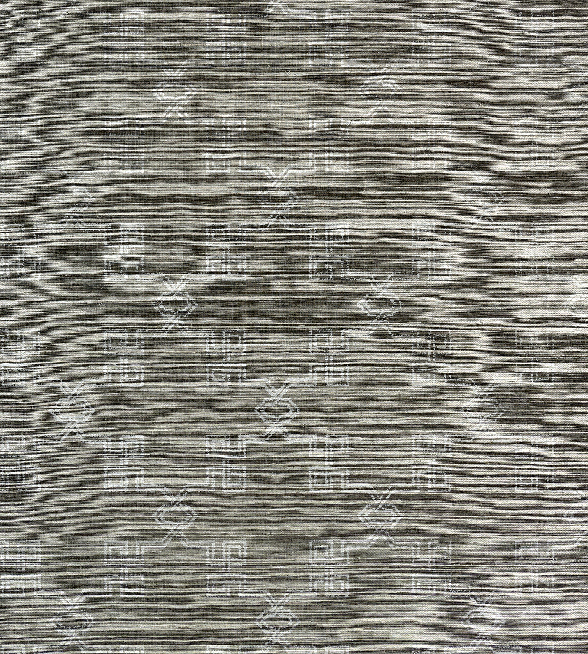 View Scalamandre Wallpaper Pattern Sc 0004Wp88374 Name Suzhou Lattice Sisal Silver On Pewter Chinoiserie|Fretwork Wallpaper