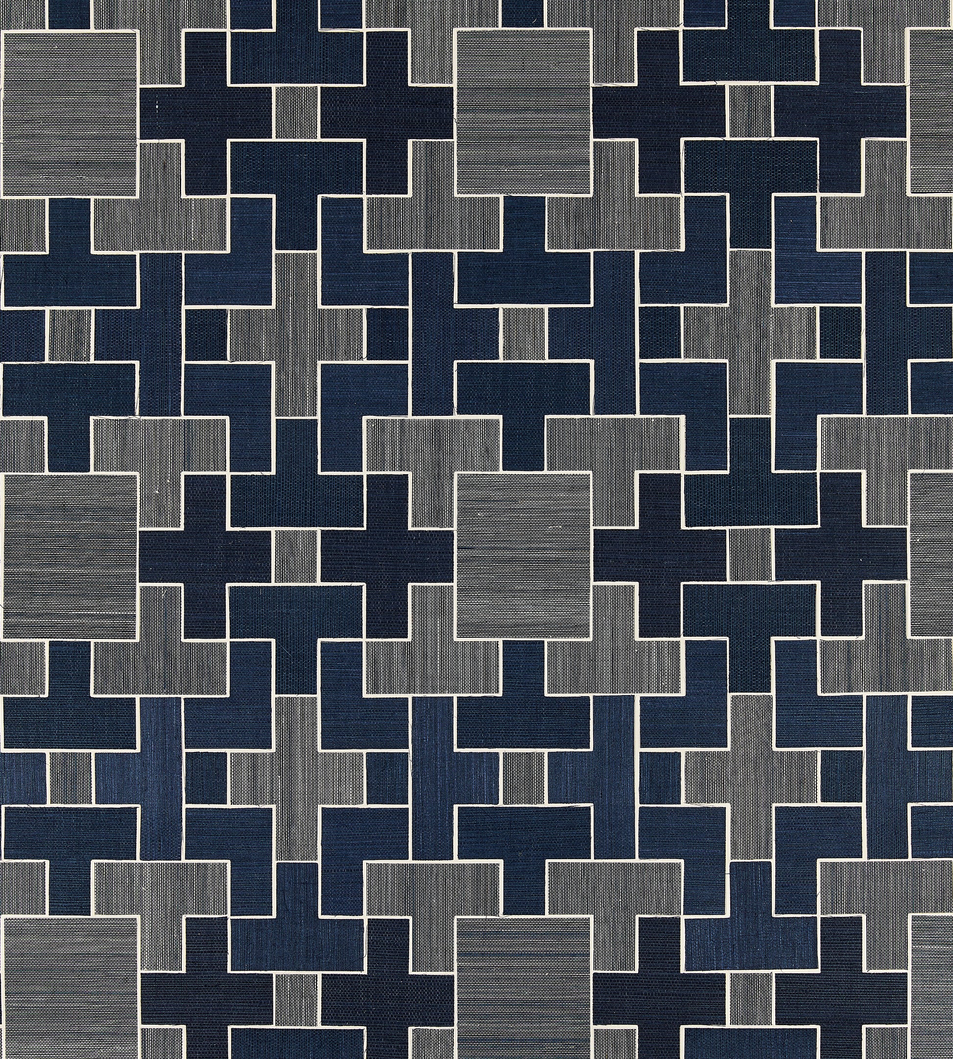 Select Scalamandre Wallpaper Pattern Sc 0004Wp88471 Name Allegro - Sisal Evening Blue Fretwork Wallpaper