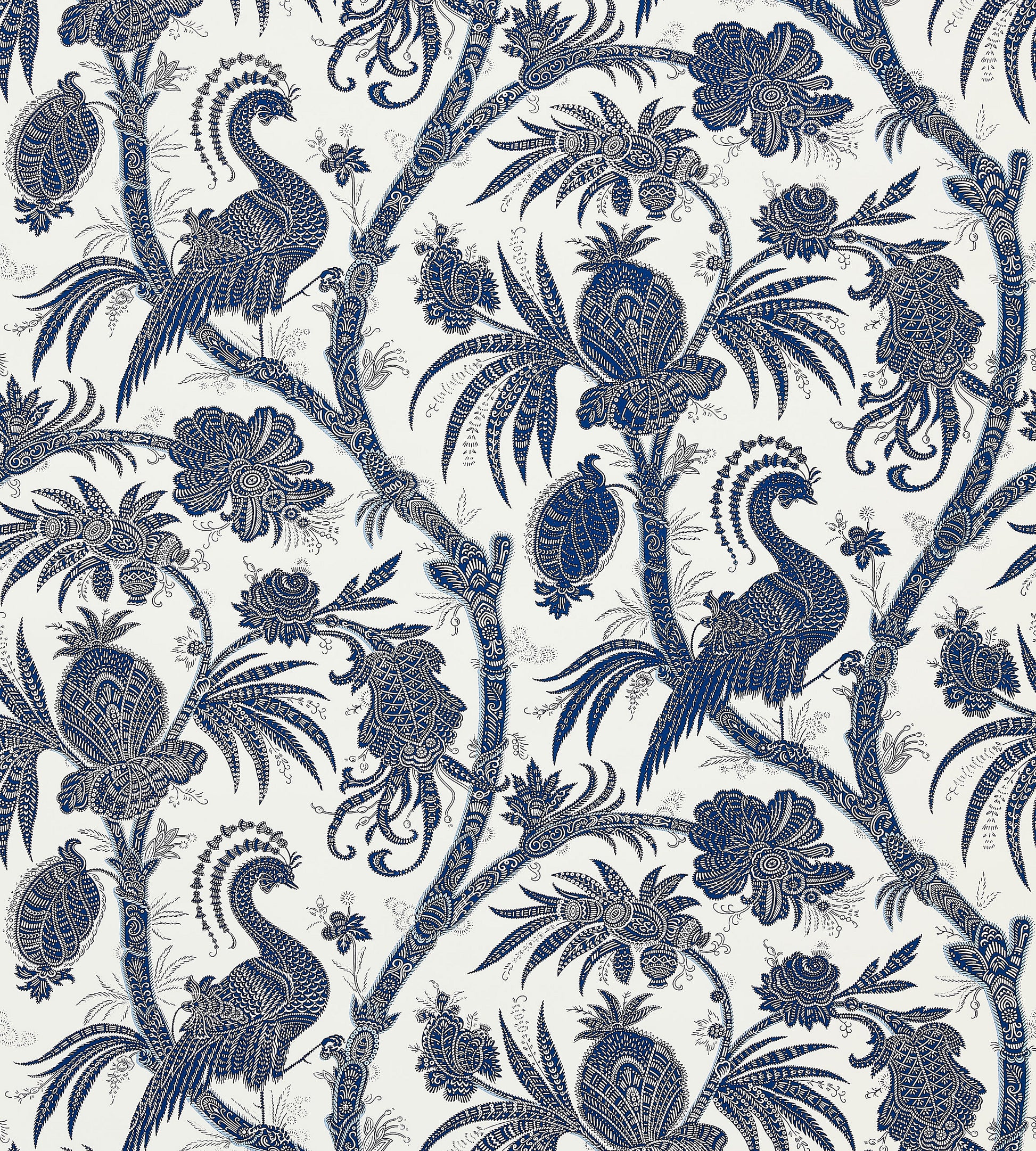 Order Scalamandre Wallpaper Pattern Sc 0006Wp88355 Name Balinese Peacock Indigo Bird Wallpaper