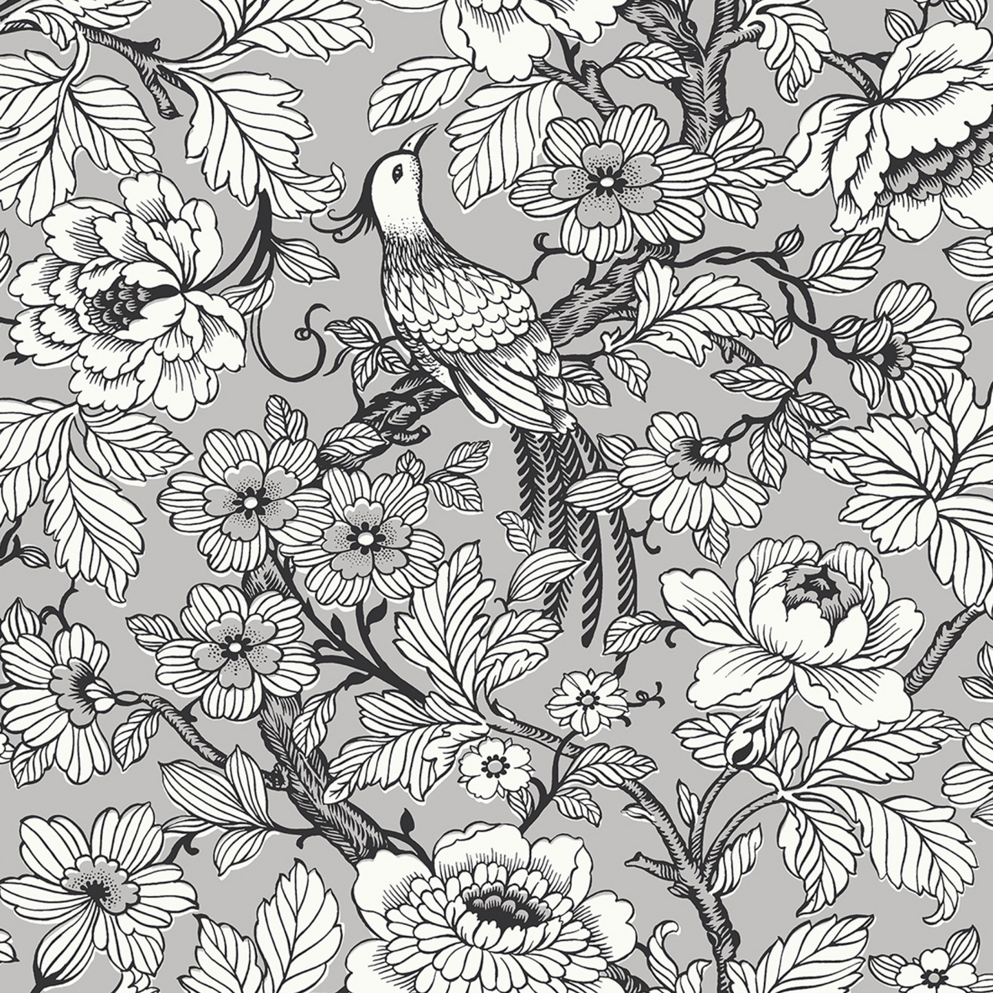 2927-80407 | Newport, Beaufort Silver Peony Chinoiserie Silver - A-Street Prints Wallpaper